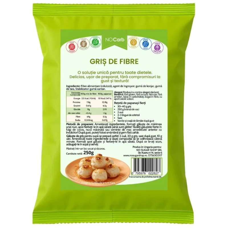 Gris de Fibre fara Gluten 250g NOCARB — preț și oferte