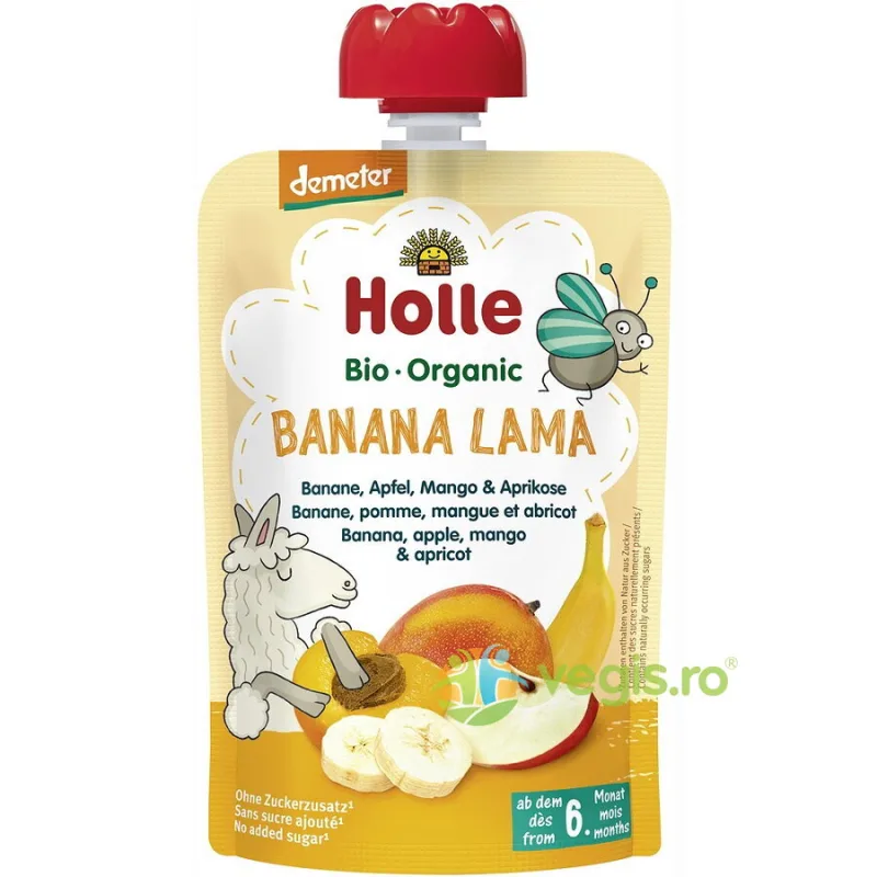 Piure de Banane, Mere, Mango si Caise pentru Copii +6 Luni fara Zahar Demeter Ecologic/Bio 100g HOLLE — preț și oferte