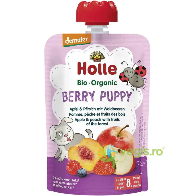 Piure de Mere, Piersici si Fructe de Padure pentru Copii +8 Luni fara Zahar Demeter Ecologic/Bio 100g HOLLE — preț și oferte