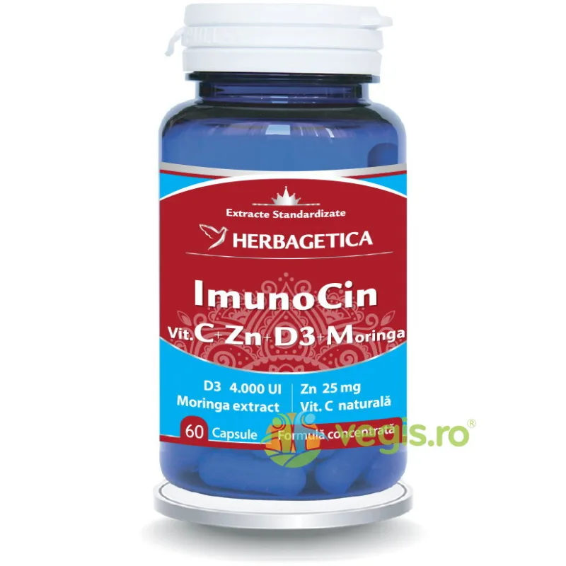 Imunocin (Vitamina C + Zn + D3 + Moringa) 60cps HERBAGETICA — preț și oferte