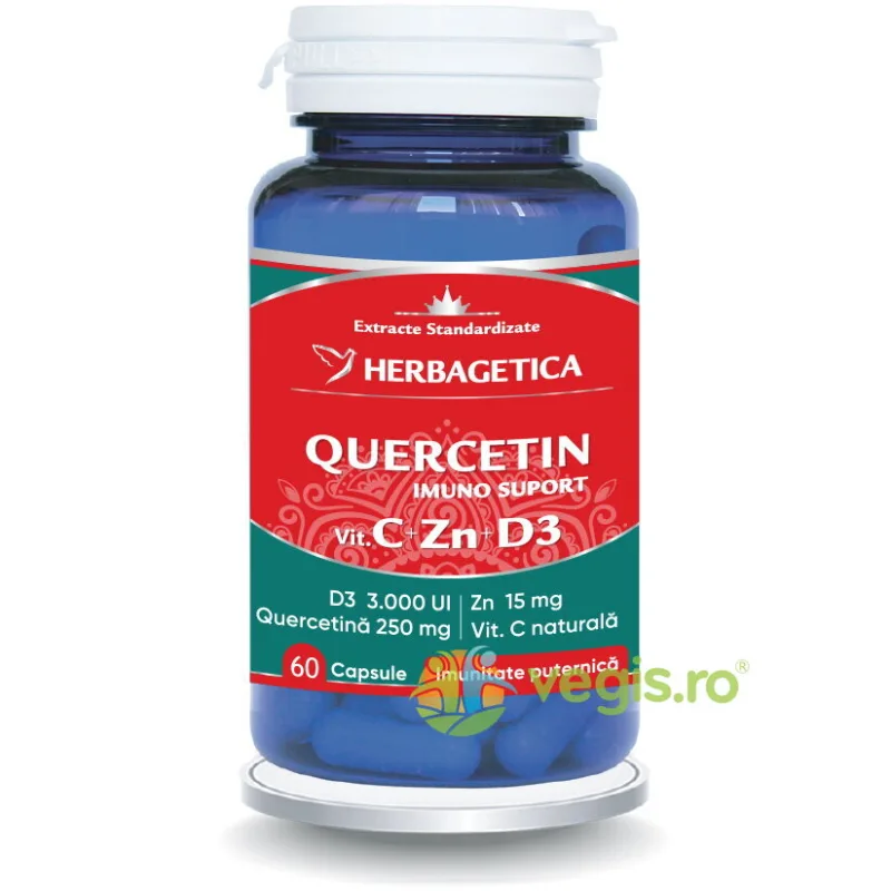 Quercetin Imuno Suport (Vitamina C + Zn + D3) 60cps HERBAGETICA — preț și oferte