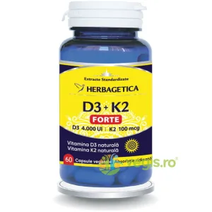 Vitamina D3 4000 U.I + K2 100mcg Forte 60cps