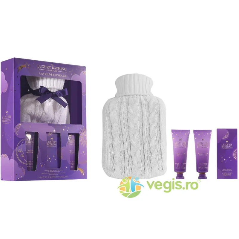 Set Cadou Cosy Up Lavender Dreams (Crema Maini si Unghii, Crema Corp, Sare de Baie, Sticla pentru Apa Calda cu Husa Crosetata) THE LUXURY BATHING COMPANY — preț și oferte