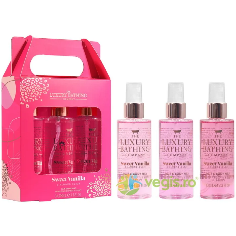 Set Cadou Tempting Trio Spray Parfumat pentru Par si Corp Sweet Vanilla, Almond Glaze 3 x 100ml THE LUXURY BATHING COMPANY — preț și oferte