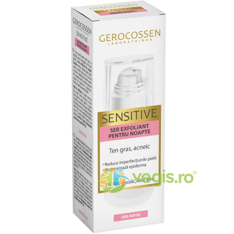Ser Exfoliant pentru Noapte cu 5% Acid Glicolic si Aloe Vera Sensitive 30ml GEROCOSSEN — preț și oferte