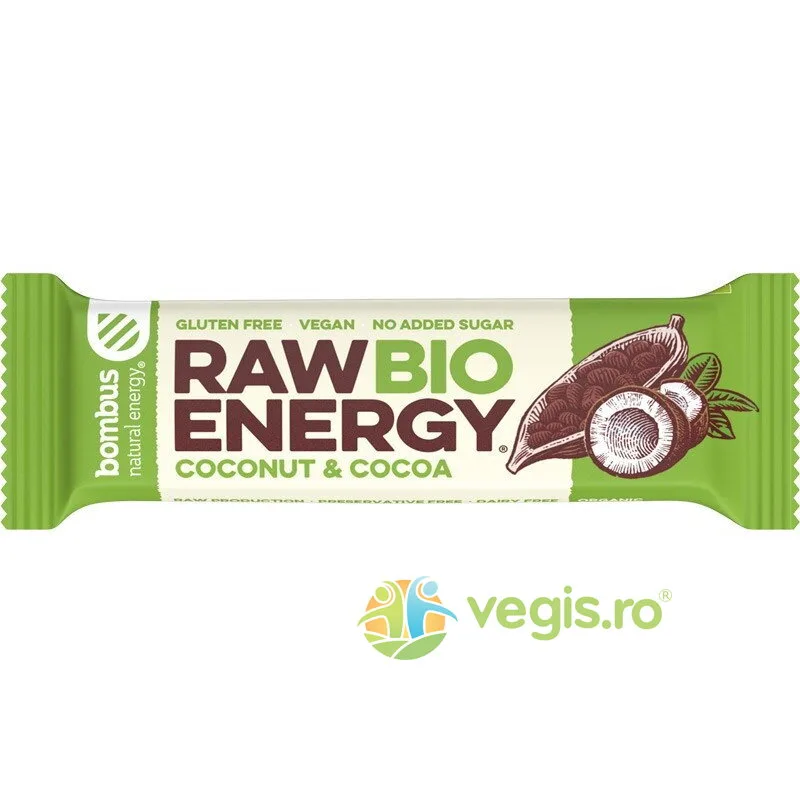 Baton Energizant cu Nuca de Cocos si Cacao fara Gluten 50g BOMBUS — preț și oferte