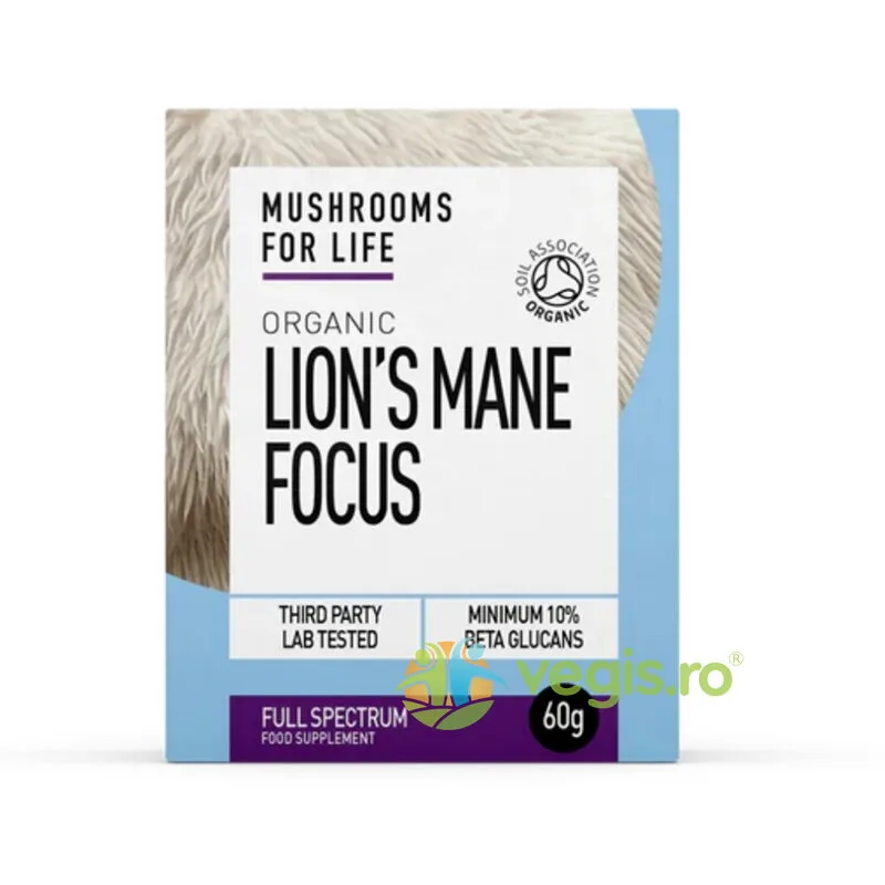 Pulbere de Lions Mane Focus 1000mg Full Spectrum Ecologica/Bio 60g MUSHROOMSFORLIFE — preț și oferte