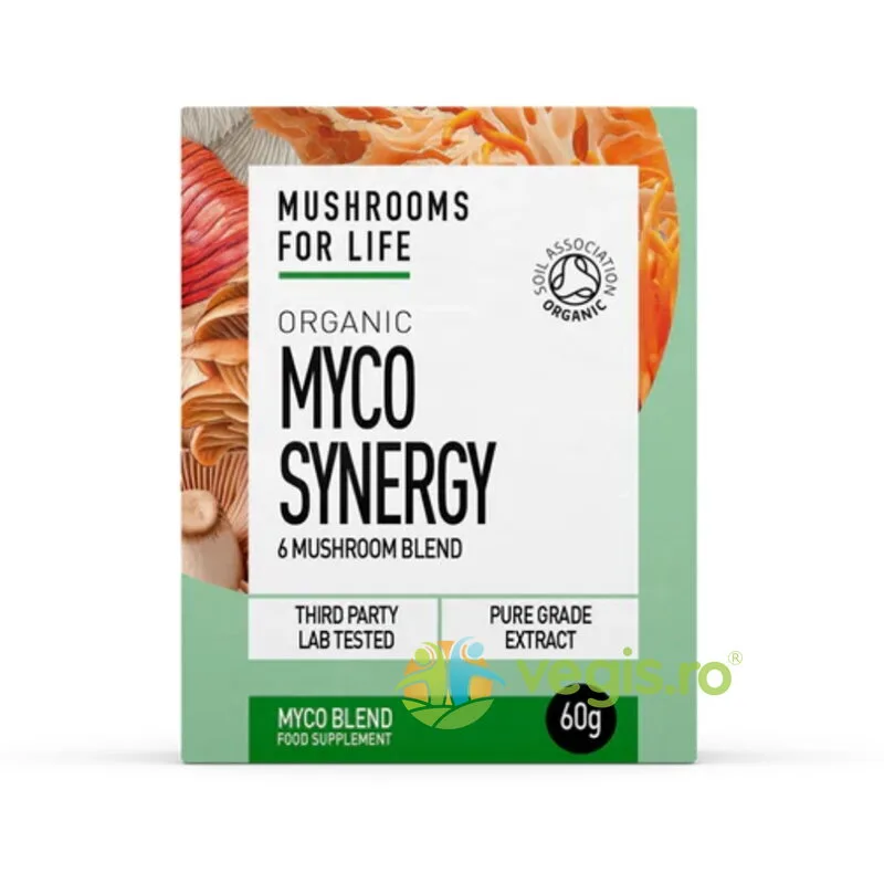 Pulbere Myco Synergy 6 Ciuperci 1000mg Pure Grade Extracts Ecologica/Bio 60g MUSHROOMSFORLIFE — preț și oferte
