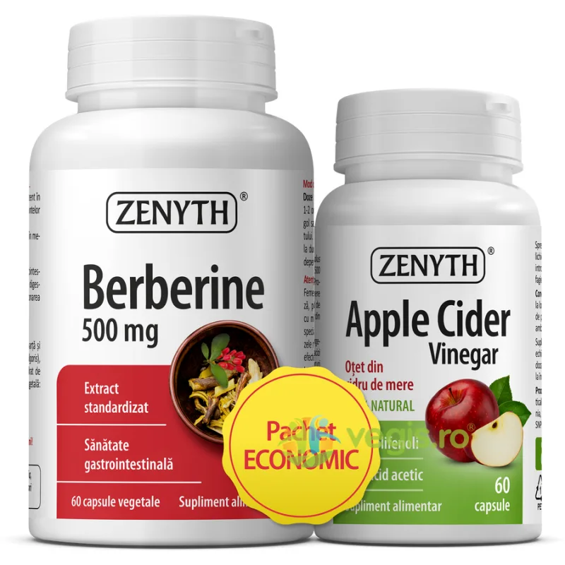 Pachet Berberine (Berberina) 60cps + Apple Cider Vinegar (Otet din Cidru de Mere) 60cps Zenyth — preț și oferte