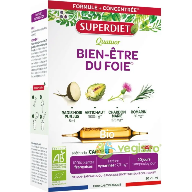 Fiole pentru Sanatatea Ficatului din 4 Plante Ecologice/Bio 20x15ml LABORATOIRES&nbsp;SUPERDIET — preț și oferte