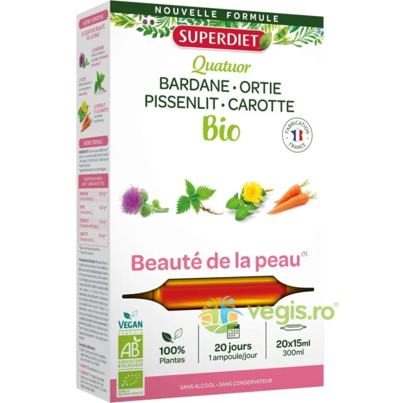 Fiole pentru Sanatatea Pielii din 4 Plante Ecologice/Bio 20x15ml LABORATOIRES&nbsp;SUPERDIET — preț și oferte