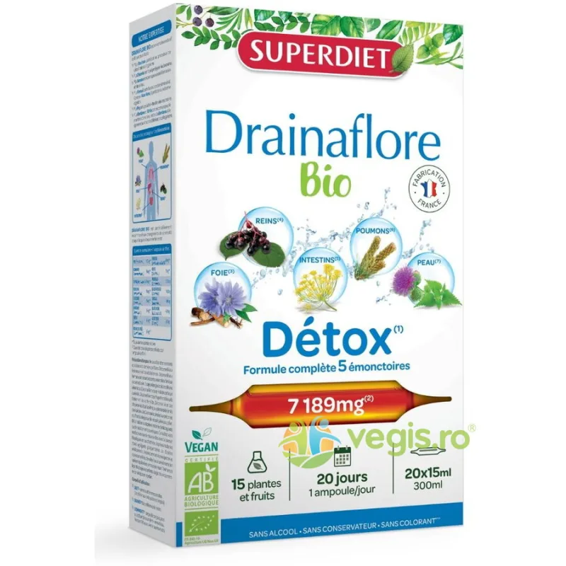 Drainaflore Detoxifiere Ecologic/Bio 20 fiole x 15ml LABORATOIRES&nbsp;SUPERDIET — preț și oferte