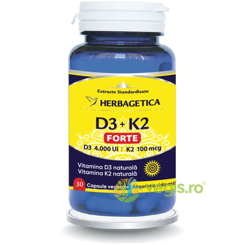 D3+K2 Forte 30cps HERBAGETICA — preț și oferte
