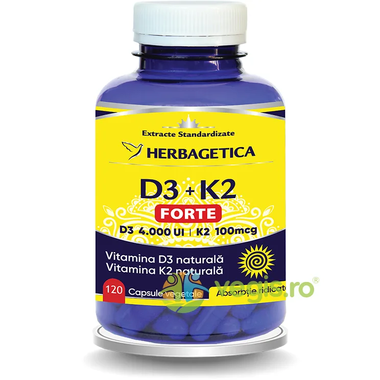 D3+K2 Forte 120cps HERBAGETICA — preț și oferte