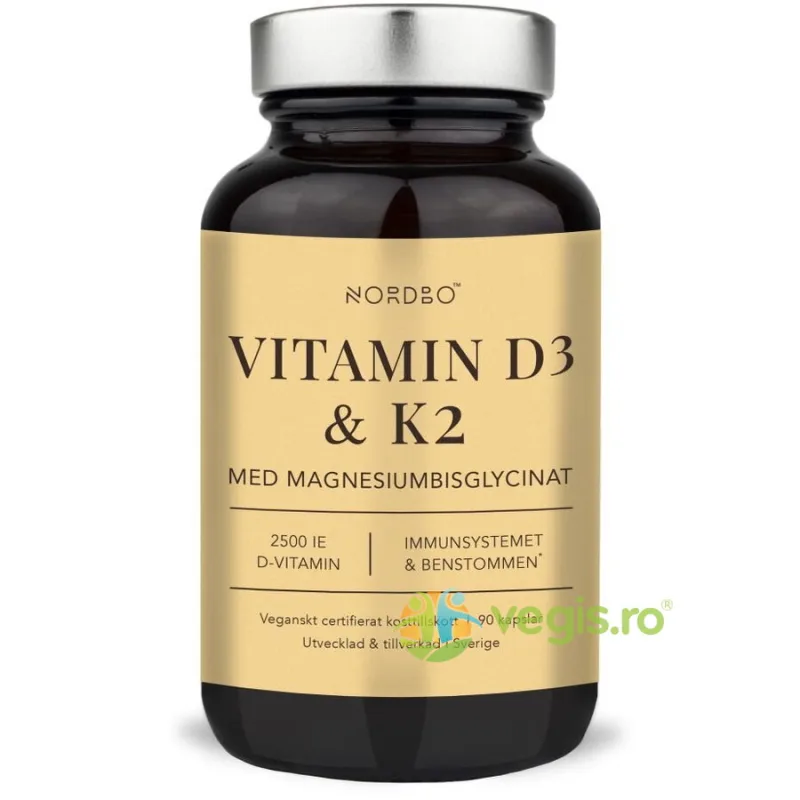 Vitamina D3 (2500UI) + Vitamina K2 + Magneziu Bisglicinat 90cps NORDBO — preț și oferte