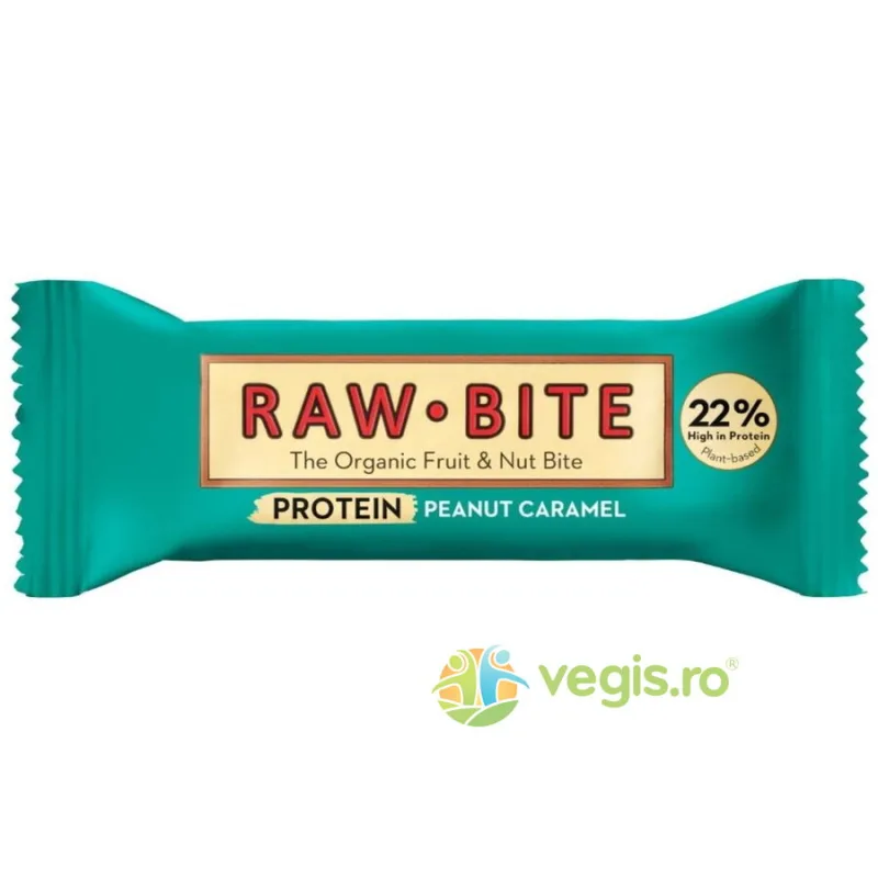 Baton Proteic 22% cu Arahide si Caramel fara Gluten si fara Zahar Ecologic/Bio 45g RAW BITE — preț și oferte