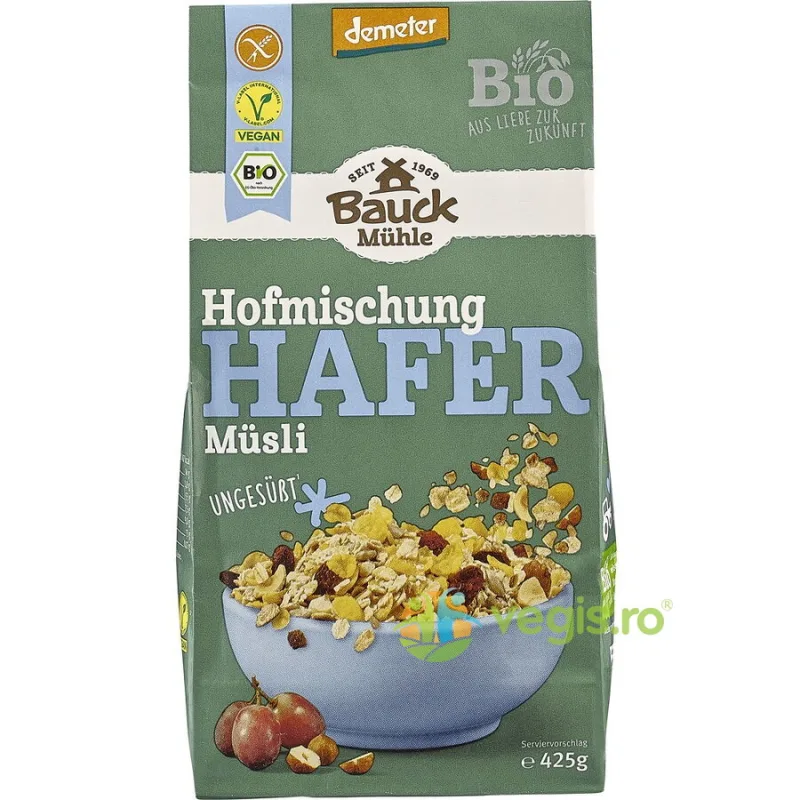Musli Neindulcit cu Ovaz, Stafide si Alune fara Gluten Demeter Ecologic/Bio 425g BAUCKHOF — preț și oferte
