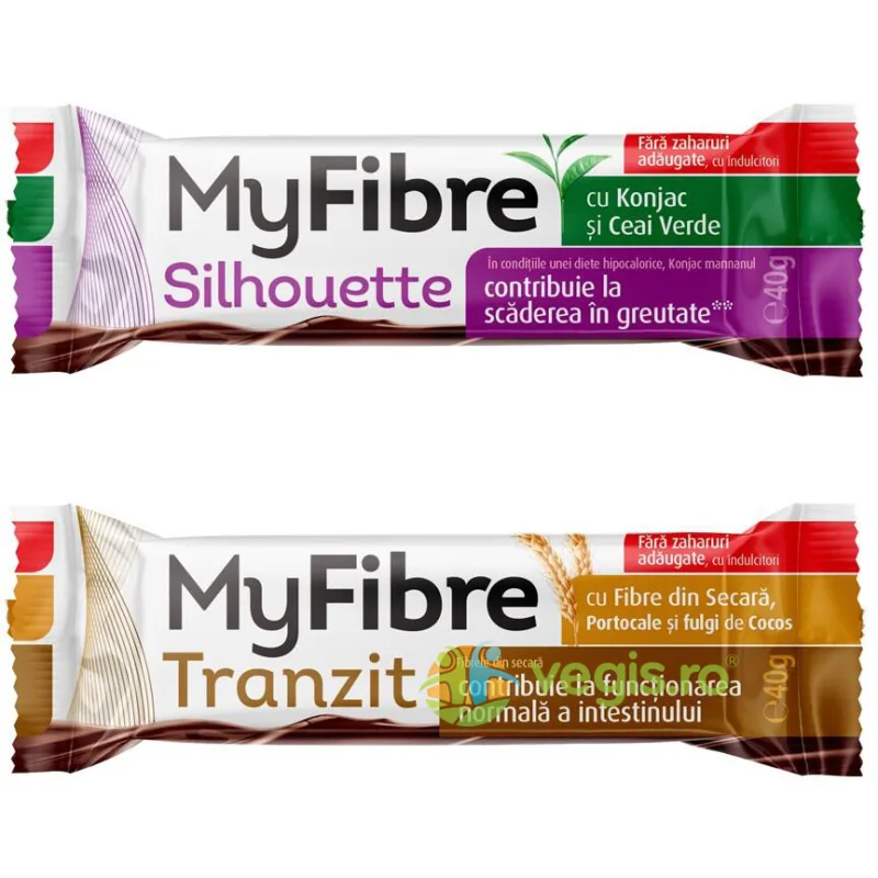 Pachet Baton Silhouette cu Konjac si Ceai Verde MyFibre 40g + Baton Tranzit cu Fibre din Secara, Portocale si Fulgi de Cocos MyFibre 40g SLY&nbsp;NUTRITIA — preț și oferte