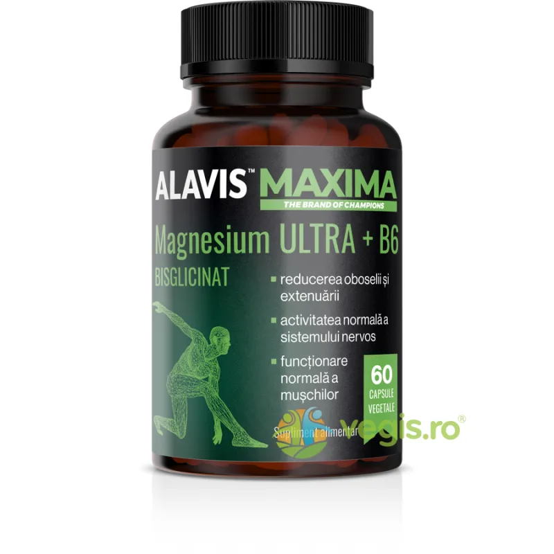 Magnesium Bisglicinat (Magneziu Bisglicinat) Ultra + B6 60cps vegetale ALAVIS MAXIMA — preț și oferte