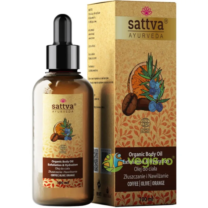 Ulei de Corp Exfoliant cu Cafea, Ulei de Portocale si Masline Bio 100ml Sattva Ayurveda — preț și oferte