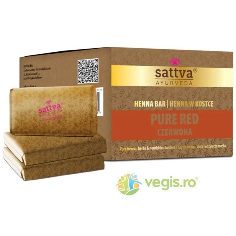Vopsea de Par Henna Rosu Pur cu Unt de Shea si Uleiuri Esentiale 3 x 80g Sattva Ayurveda — preț și oferte