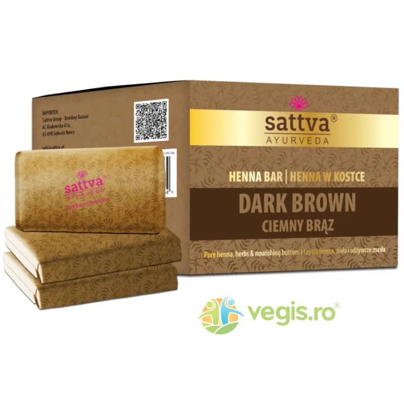 Vopsea de Par Henna Saten Inchis cu Unt de Shea si Uleiuri Esentiale 240g Sattva Ayurveda — preț și oferte
