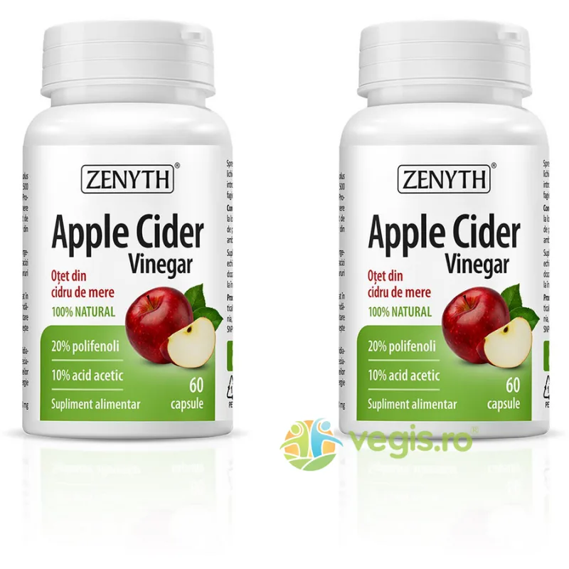 Pachet Apple Cider Vinegar (Otet din Cidru de Mere) 60cps+60cps Zenyth — preț și oferte