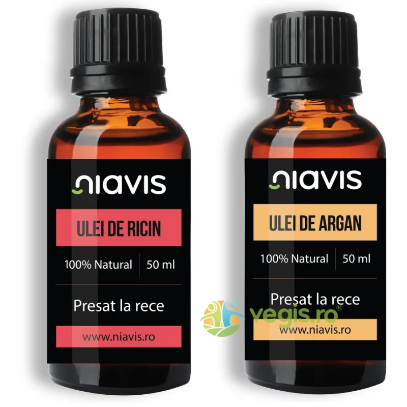 Pachet Ulei de Ricin Presat la Rece 50ml + Ulei de Argan Presat la Rece 50ml NIAVIS — preț și oferte