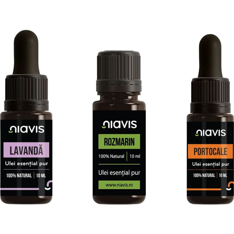 Pachet Uleiuri Esentiale: Lavanda 10ml + Rozmarin 10ml + Portocale 10ml NIAVIS — preț și oferte
