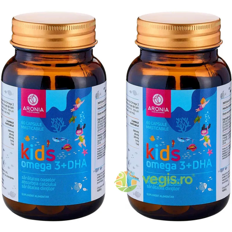 Pachet Kids Omega 3 + DHA pentru Cresterea si Dezvoltare Sanatoasa a Copillor 60cps+60cps masticabile ARONIA CHARLOTTENBURG — preț și oferte