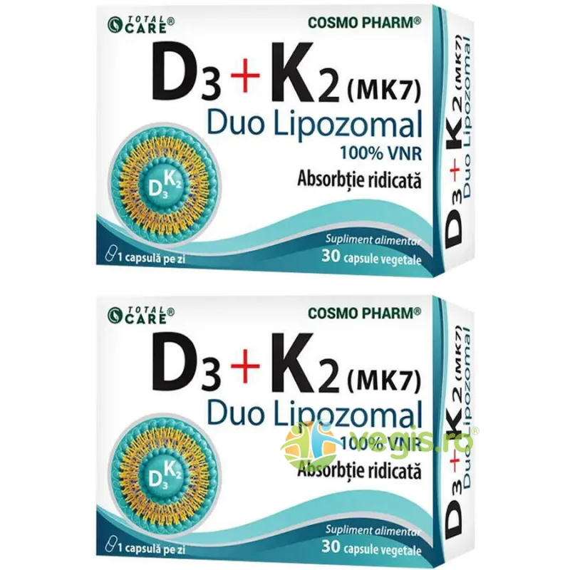 Pachet Vitamina D3 + K2 (Duo Lipozomal) 30cps+30cps COSMO PHARM — preț și oferte