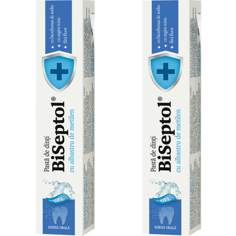 Pachet BiSeptol Pasta de Dinti cu Bicarbonat de Sodiu si Argint Ionic 75ml+75ml DACIA PLANT — preț și oferte