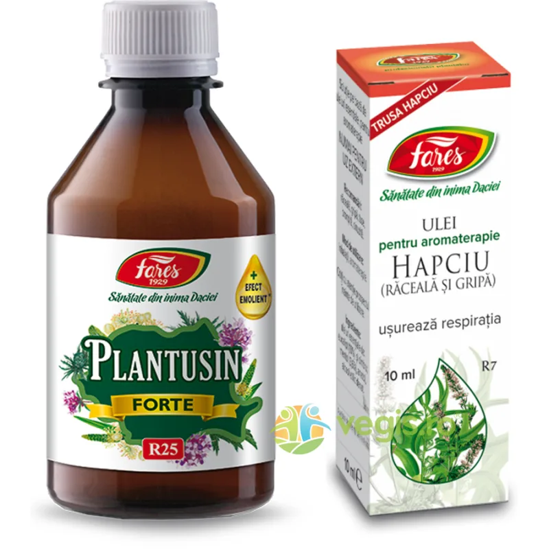Pachet Sirop Plantusin Forte (R25) 250ml + Ulei Esential Aromaterapie Hapciu (Raceala si Gripa (R7) 10ml FARES — preț și oferte
