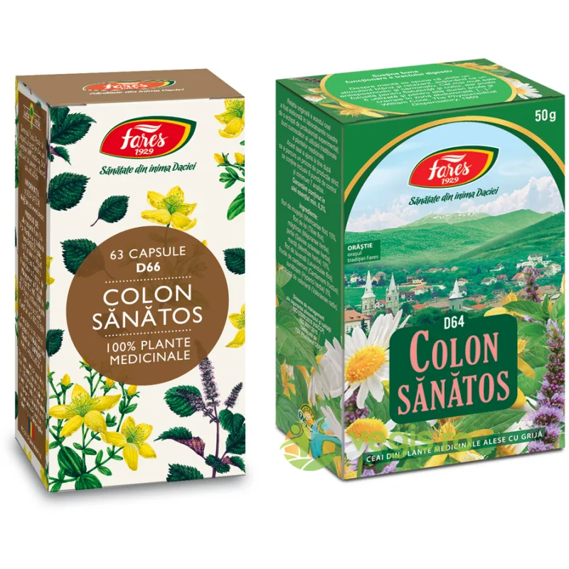 Pachet Colon Sanatos (D66) 63cps + Ceai Colon Sanatos D64 50g FARES — preț și oferte
