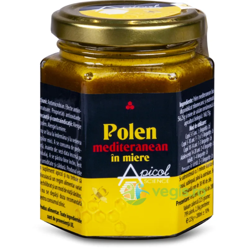 Polen Mediteranean in Miere 225g APICOLSCIENCE — preț și oferte