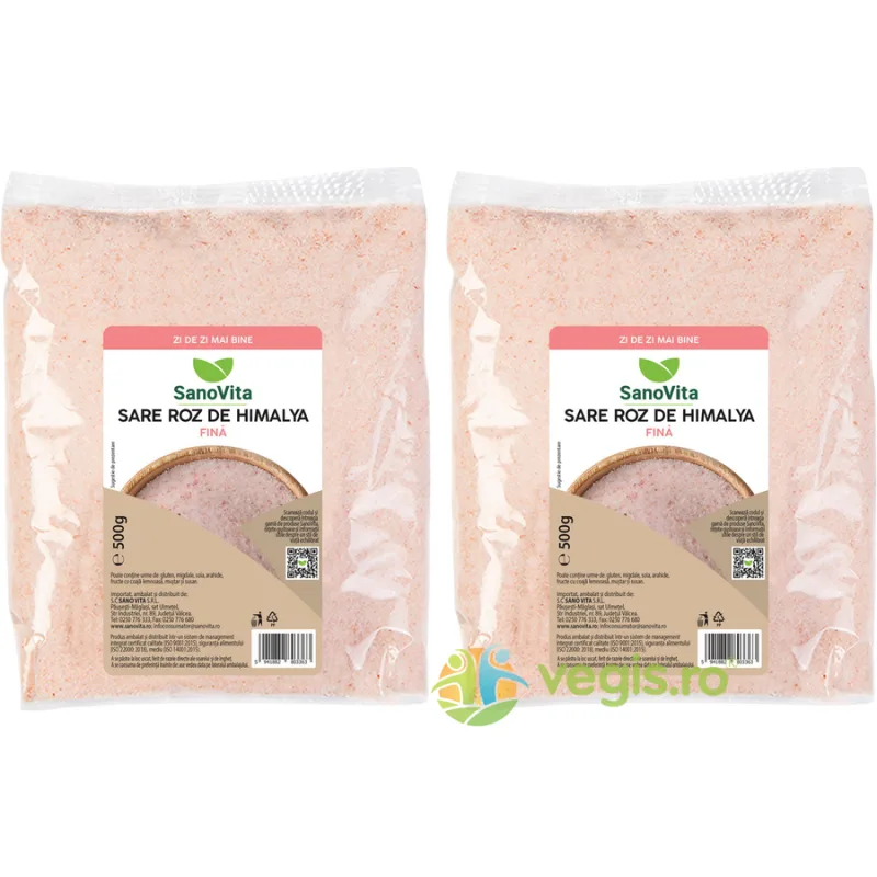 Pachet Sare Roz de Himalaya Fina Neiodata 500g + 500g SANOVITA — preț și oferte