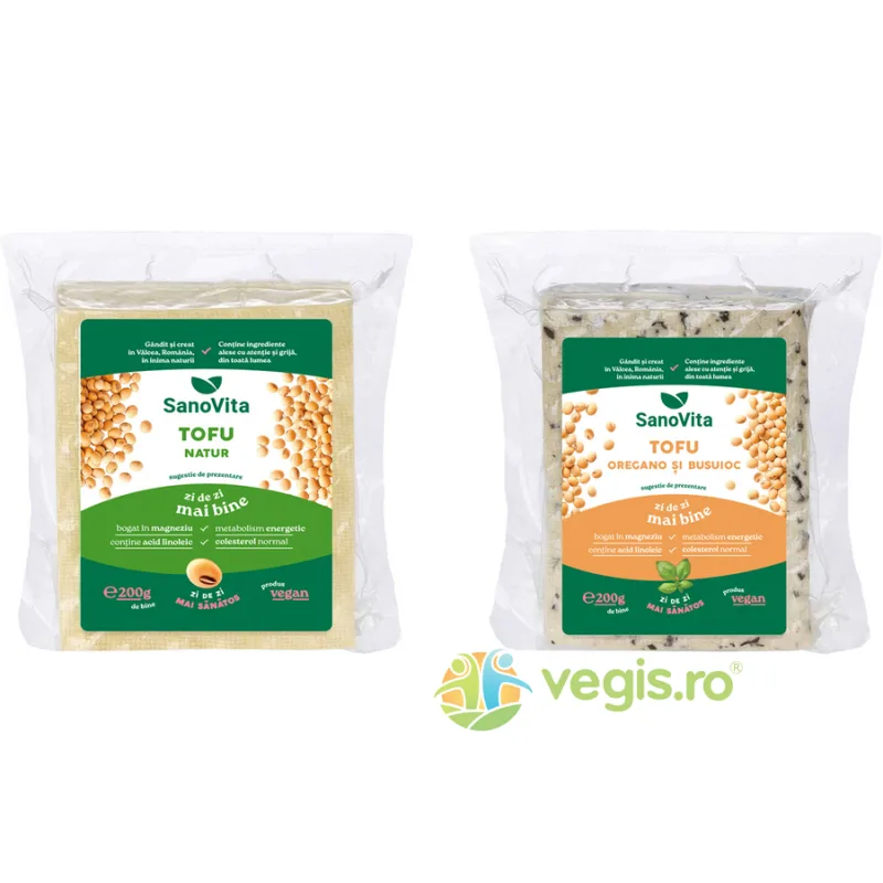 Pachet Tofu Natur Sterilizat 200g + Tofu cu Busuioc si Oregano (Sterilizat) 200g SANOVITA — preț și oferte