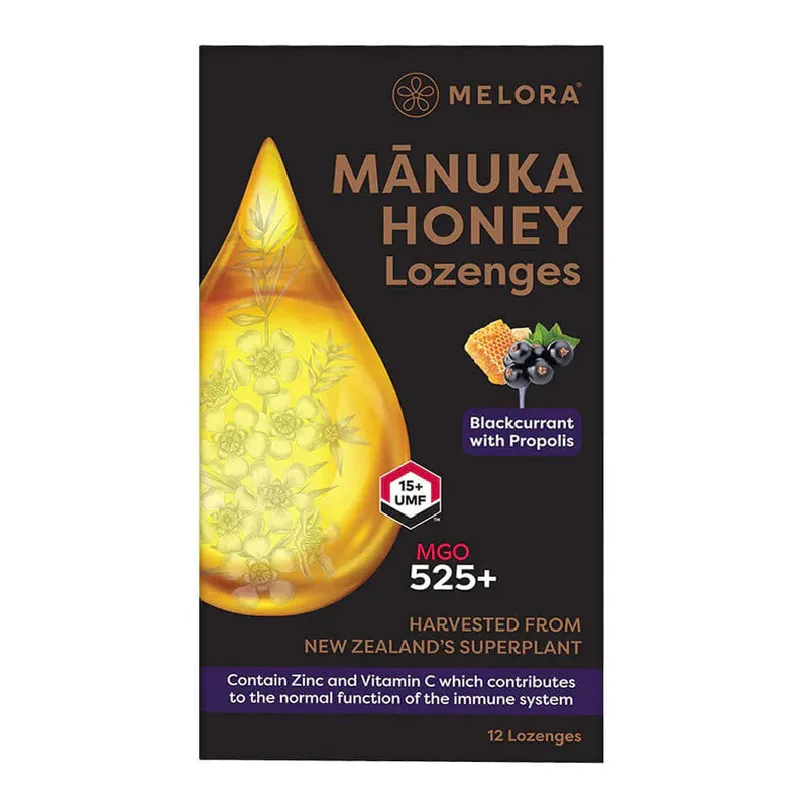 Dropsuri din miere de Manuka cu coacaze negre si propolis, 12 bucati, Melora REPUBLICA BIO — preț și oferte