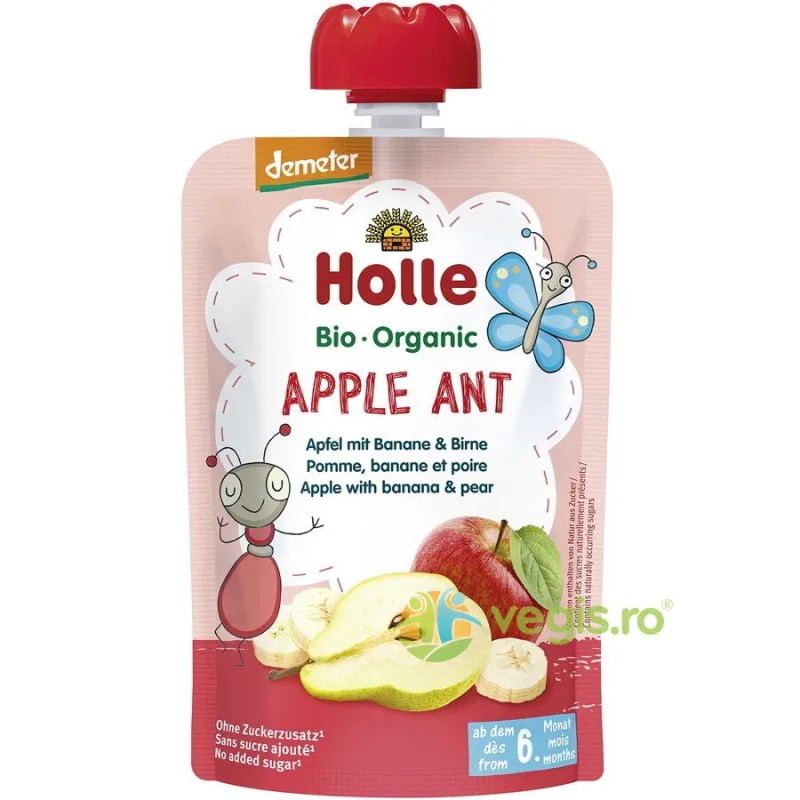 Piure de Mere pentru Copii +6 Luni cu Banane si Pere fara Zahar Demeter Ecologic/Bio 100g HOLLE — preț și oferte
