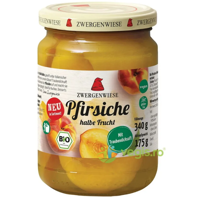 Compot de Piersici Jumatati fara Gluten Ecologic/Bio 340g ZWERGENWIESE — preț și oferte