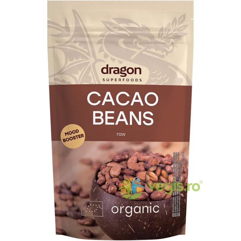 Boabe de Cacao Intregi Raw fara Gluten Ecologice/Bio 200g Dragon Superfoods — preț și oferte