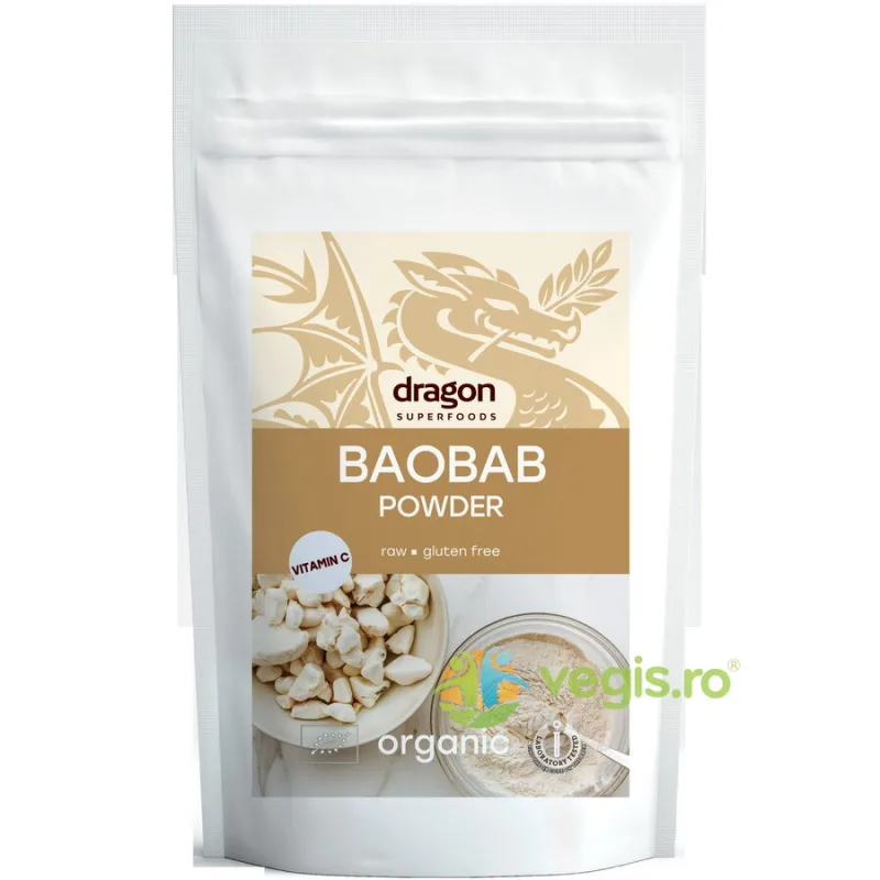 Pulbere de Baobab Raw fara Gluten Ecologica/Bio 100g Dragon Superfoods — preț și oferte