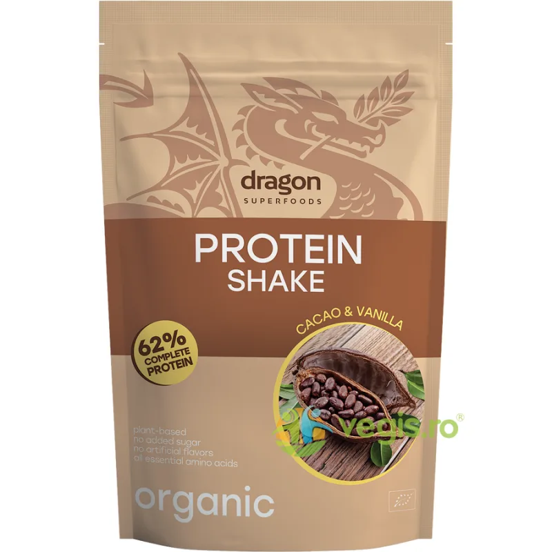 Shake Proteic 62% Proteine cu Vanilie si Cacao Ecologic/Bio 500g Dragon Superfoods — preț și oferte