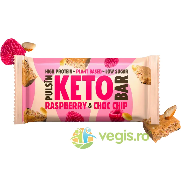 Baton Proteic Keto cu Ciocolata si Zmeura 50g PULSIN — preț și oferte