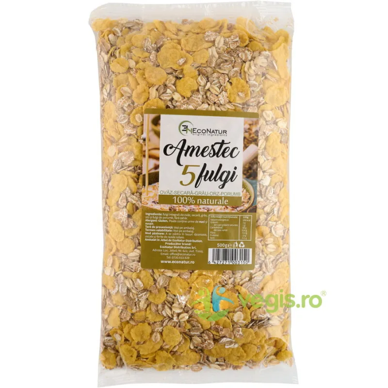 Amestec 5 Fulgi (Orz, Secara, Grau, Ovaz, Porumb) 500g ECONATUR — preț și oferte