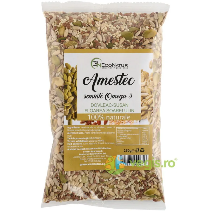 Amestec de Seminte Omega 3 (In, Susan, Dovleac, Seminte de Floarea Soarelui) 250g ECONATUR — preț și oferte