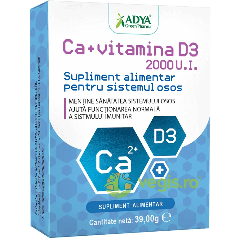 Calciu + Vitamina D3 2000 U.I 30cpr Adya GreenPharma — preț și oferte