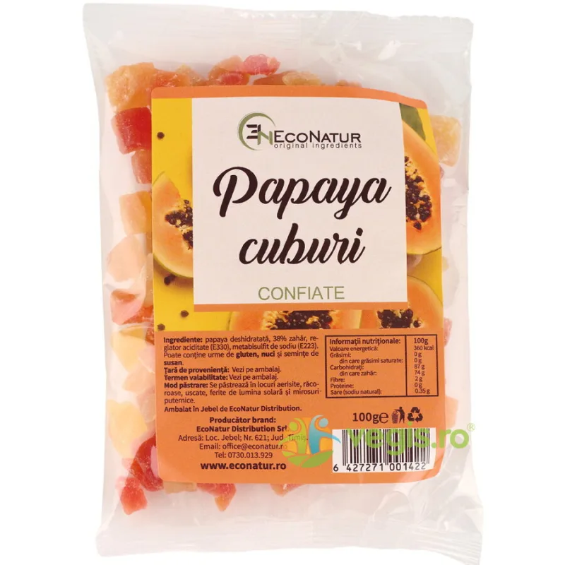 Papaya Cuburi Confiate 100g ECONATUR — preț și oferte
