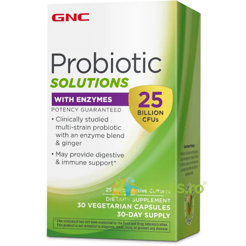 Probiotic Solutions - 25 Miliarde Ufc Culturi Vii cu Enzime Digestive si Ghimbir 30cps GNC — preț și oferte