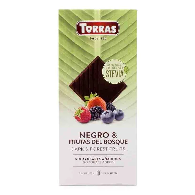 Ciocolata neagra 58% cu fructe de padure cu STEVIA, 125g, Torras — preț și oferte